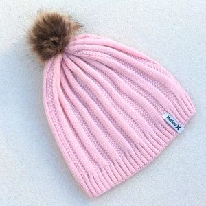 Hurley "San Marino" Pink Cable Knit Cap w/ Fur Pompom Atop Ribbed Finish…